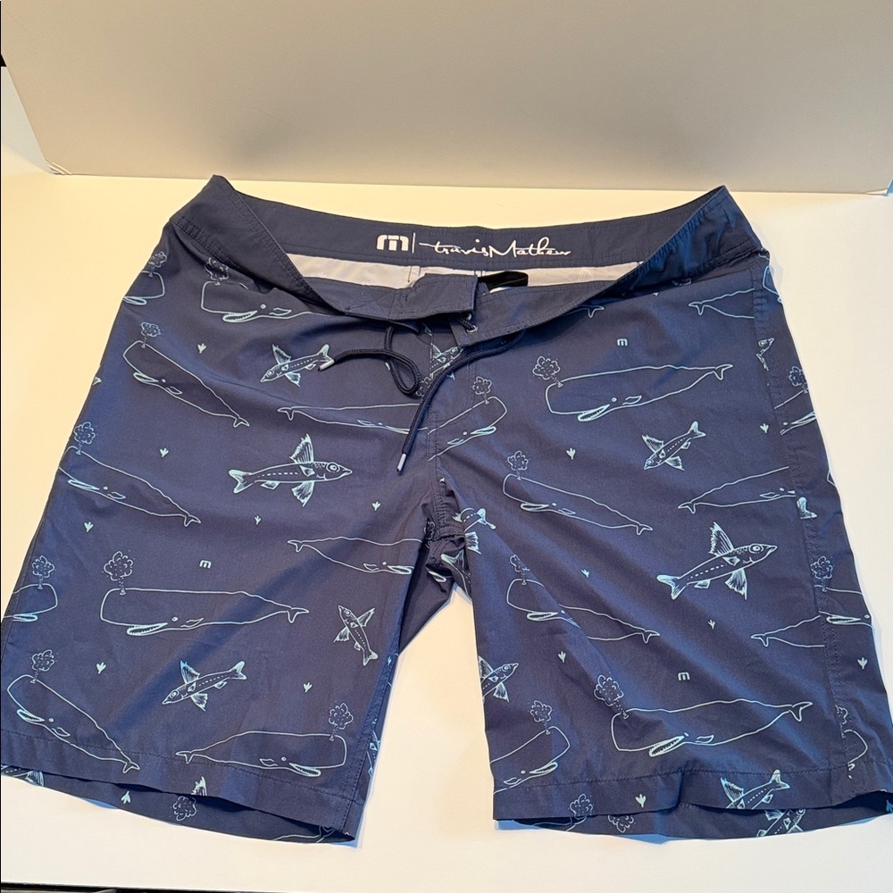 Travis Mathew Men's Navy Shark Print Board Shorts